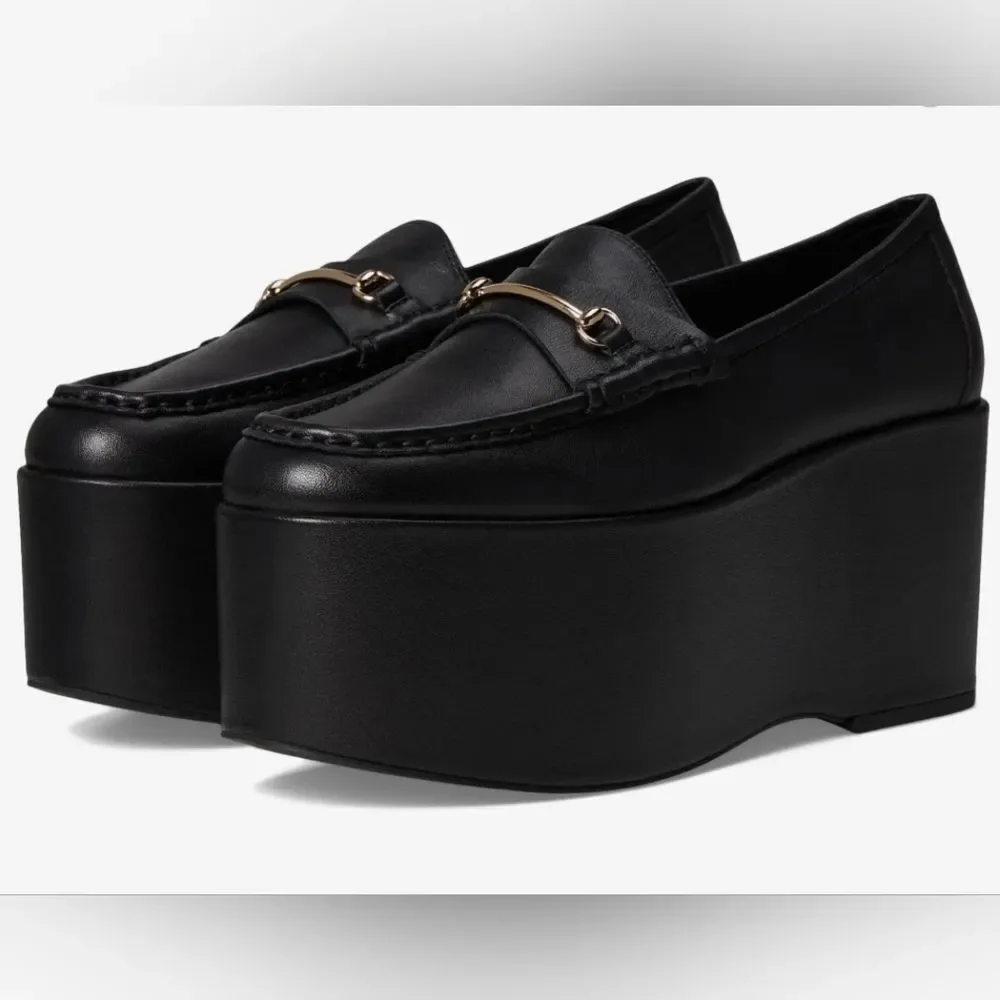 NEW Steve Madden Leather Bit Buckle Extreme Platform Wedge Loafer Size 9